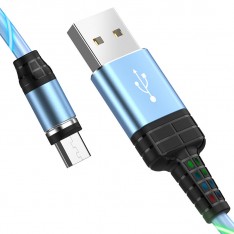 USB Кабель U90 Micro, Hoco, Магнитный, с подсветкой, синий