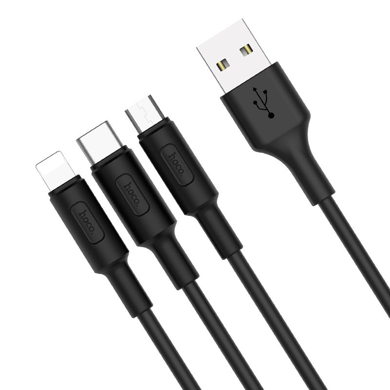 USB Кабель X25 Lightning + Micro + Type-C, Hoco, черный