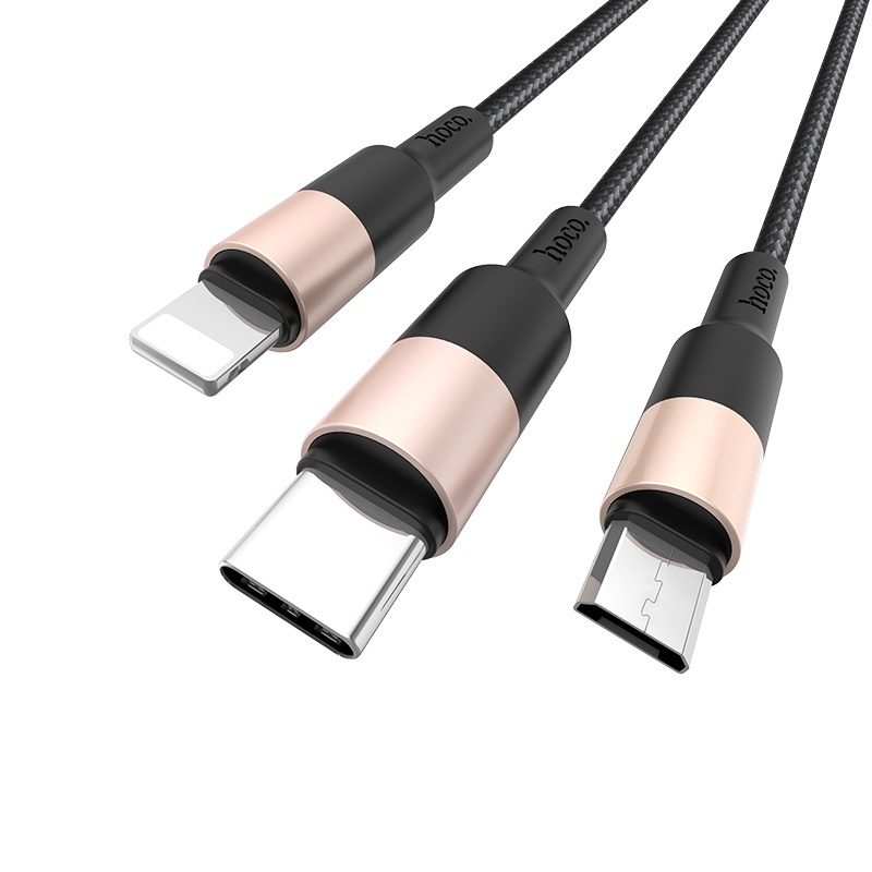 USB Кабель X26 Lightning + Micro + Type-C, Hoco, черно-золотой