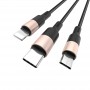 USB Кабель X26 Lightning + Micro + Type-C, Hoco, черно-золотой