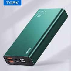 Внешний аккумулятор c быстрой зарядкой Topk i2006p, 20000 mAh (QC 3.0 + PD 20W) зеленый