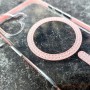 Для iPhone 16 чехол BuckSuiti со стразами прозрачно-розовый