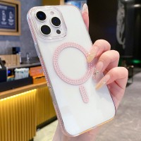 Для iPhone 16 Pro Max чехол BuckSuiti со стразами прозрачно-розовый