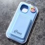 Для iPhone 15 силиконовый чехол с держателем карт, голубой