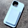 Для iPhone 15 силиконовый чехол с держателем карт, голубой