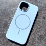 Для iPhone 15 силиконовый чехол с держателем карт, голубой
