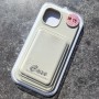 Для iPhone 15 Pro силиконовый чехол с держателем карт, античный белый