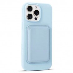 Для iPhone 15 силиконовый чехол с держателем карт, голубой