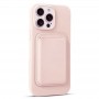 Для iPhone 15 силиконовый чехол с держателем карт, розовый