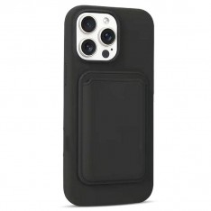 Для iPhone 15 силиконовый чехол с держателем карт, черный