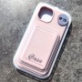 Для iPhone 15 силиконовый чехол с держателем карт, розовый