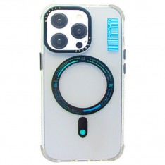 Для iPhone 16 Pro чехол Mikalen с MagSafe штрихкод голубой