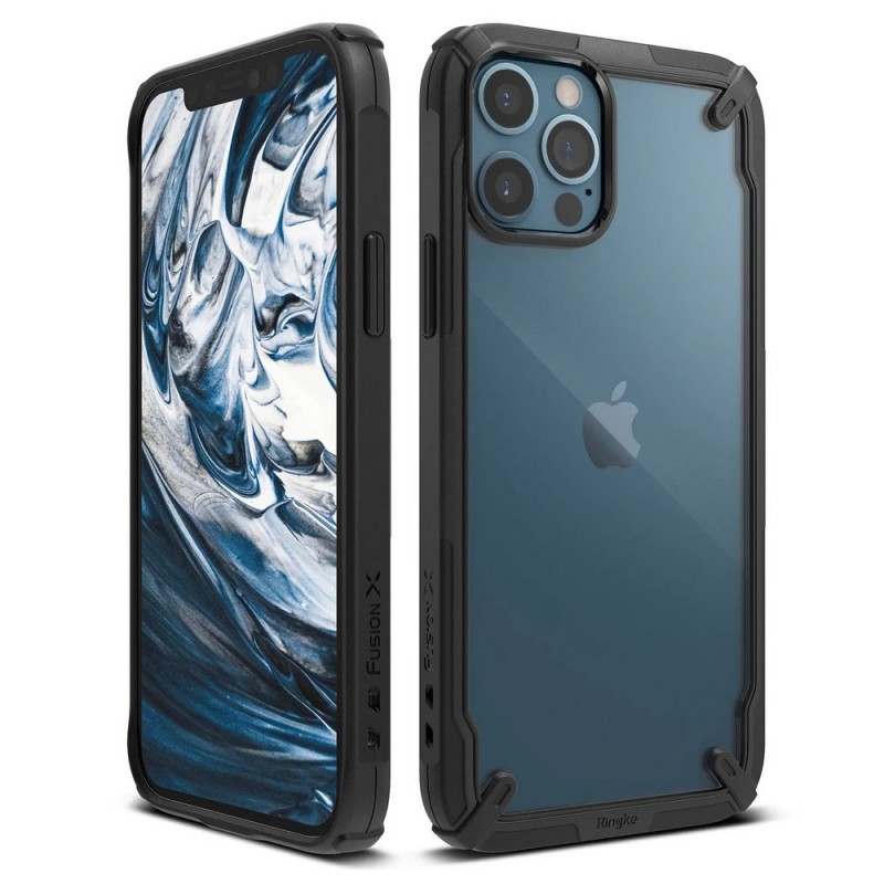 Матово-прозрачный чехол для iPhone 12 Pro Max, Ringke Fusion X Black, с черными силиконовыми гранями Матово-прозрачный чехол для iPhone 12 Pro Max, Ringke Fusion X Black, с черными силиконовыми гранями
