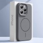 Чехол для iPhone 15, силиконовый серый, защита камеры, Magsafe