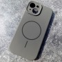 Чехол для iPhone 15, силиконовый серый, защита камеры, Magsafe