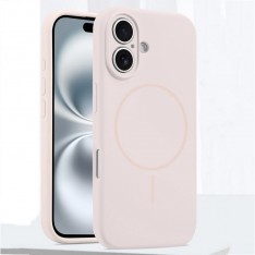Чехол для iPhone 16, силиконовый розовый, защита камеры, Magsafe