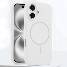 Чехол для iPhone 16, силиконовый белый, защита камеры, Magsafe