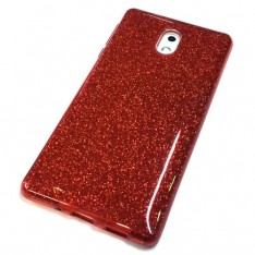 для Nokia 3 Двуxслойный силиконовый чехол-накладка с блёстками красный
