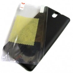 для Sony Xperia C5 Ultra чехол-накладка силиконовый + пленка Cherry матовый черный