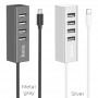 USB-HUB (разветвитель USB) Hoco HB1 Type-C на 4 USB порта (версии 2.0), цвет серебряный