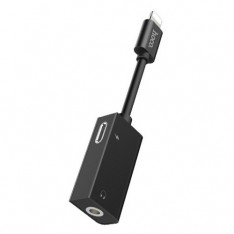 Адаптер Lightning to 3,5 мм, Lightning, Hoco LS16, audio converter, 2 в 1, цвет чёрный