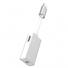 Адаптер Lightning to 3,5 мм, Lightning, Hoco LS16, audio converter, 2 в 1, цвет серебро