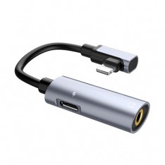 Адаптер Lightning to 3,5 мм, Lightning, Hoco LS17, audio converter, 2 в 1, цвет серый