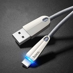 Кабель USB - Type C, Hoco U35, 2 метра, с подсветкой, цвет серебристый