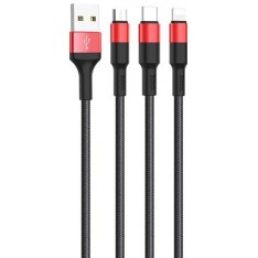 Кабель USB для type-c - micro USB - lightning (тайп-си - микро USB-лайтнинг) для зарядки телефона и синхронизации данных, Hoco X26 Xpress 1м, цвет красно-чёрный