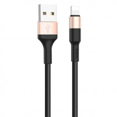 Кабель для Iphone lightning USB для зарядки телефона и синхронизации данных, Hoco X26 1м, цвет черный/золотой