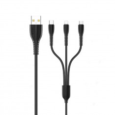 Кабель micro USB USAMS U38 3IN1 1M для зарядки телефона и синхронизации данных, цвет черный