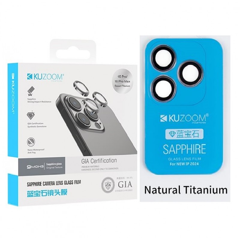 Защитное стекло на линзы камер Apple iPhone 16 Pro / 16 Pro Max, KuZoom Real Saphire, Natural Защитное стекло на линзы камер Apple iPhone 16 Pro / 16 Pro Max, KuZoom Real Saphire, Natural