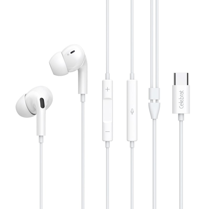 Наушники Celebrat E300 Ear, штекер Type-C, белый