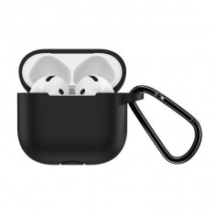 Чехол для AirPods 4, силиконовый с карабином / шнурком, черный