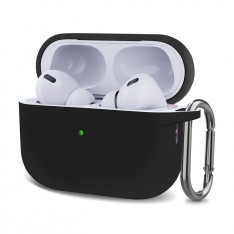 Чехол для AirPods Pro 2, силиконовый с карабином / шнурком, черный