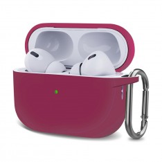 Чехол для AirPods Pro 2, силиконовый с карабином / шнурком, марсала