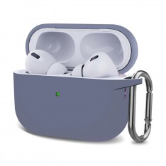 Чехол для AirPods Pro 2, силиконовый с карабином / шнурком, серо-фиолетовый