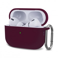 Чехол для AirPods Pro 2, силиконовый с карабином / шнурком, темная марсала