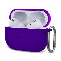 Чехол для AirPods Pro 2, силиконовый с карабином / шнурком, темно-фиолетовый
