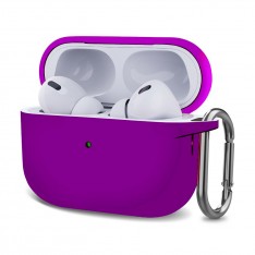 Чехол для AirPods Pro 2, силиконовый с карабином / шнурком, темно-сиреневый
