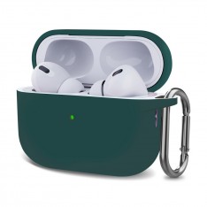 Чехол для AirPods Pro 2, силиконовый с карабином / шнурком, темно-зеленый
