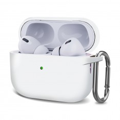 Чехол для AirPods Pro 2, силиконовый с карабином / шнурком, белый