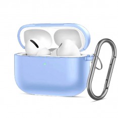 Чехол для AirPods Pro 3, силиконовый с карабином, голубой