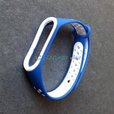 Силиконовый браслет для Xiaomi Mi Band 3 / 4, спорт, синий с белым