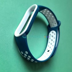 Силиконовый браслет для Xiaomi Mi Band 5 / 6, спорт, синий с белым