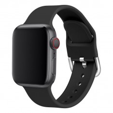 Apple Watch 42 44 45 49 мм, силиконовый браслет с пряжкой, черный
