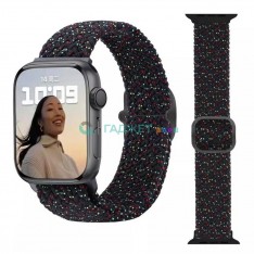 Плетеный ремешок для Apple Watch 42 / 44 45 mm, с пряжкой, черный со звездами