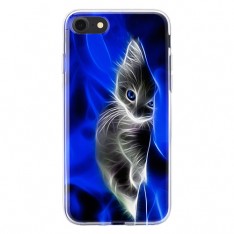 Чехол для телефона с картинкой №2006 светящийся котёнок на синем фоне