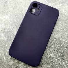 Чехол для iPhone 11 Silicone Case, квадратный, с логотипом, фиолетово-черный