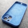 Айфон 15, чехол с MagSafe, Camera Protect, Silicone Case голубой